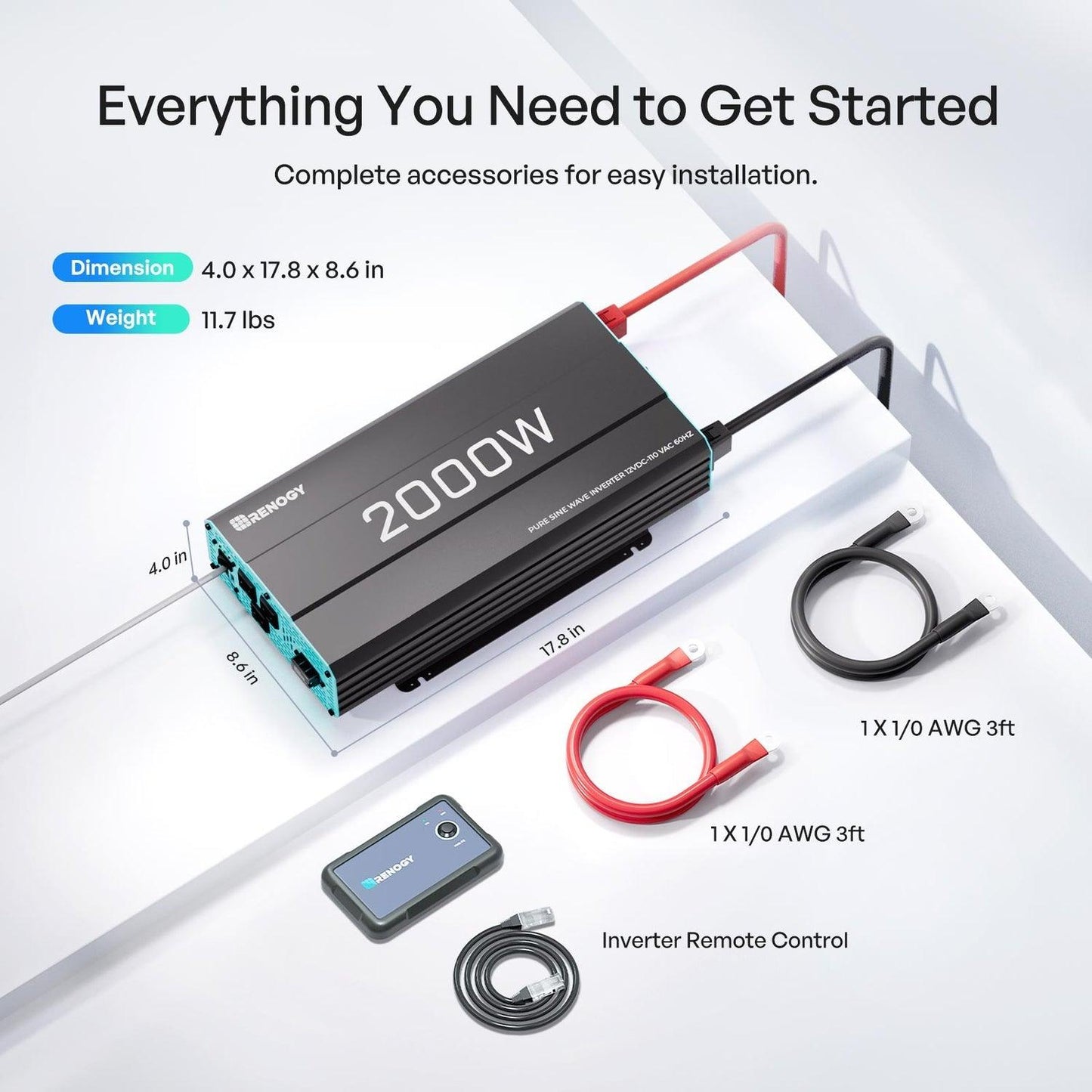 2000W 12V Pure Sine Wave Power Inverter, New Edition DC to AC Converter