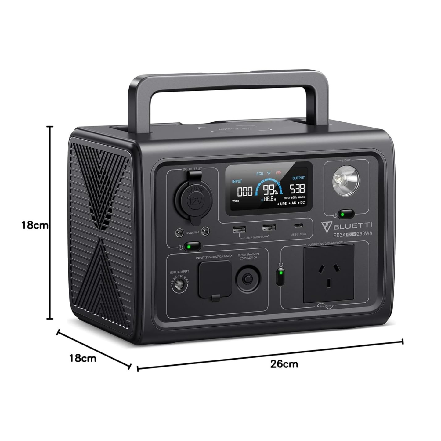 BLUETTI EB3A Portable Power Station 268.8Wh LiFePO4 with UPS & Bluetooth App Control