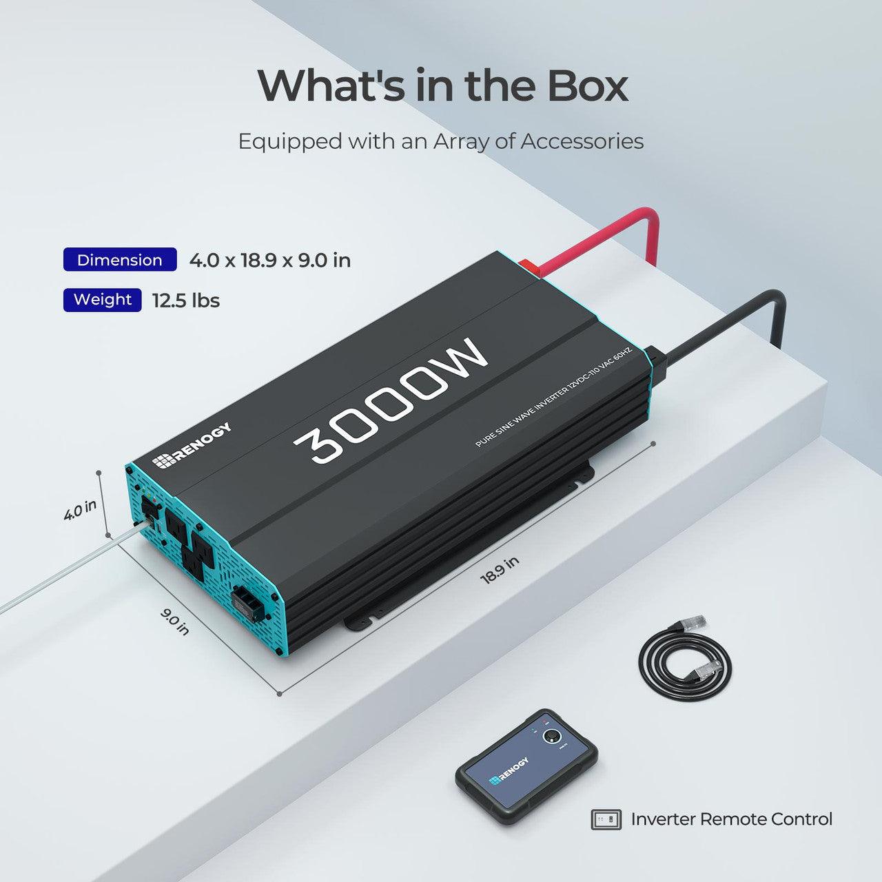 3000W 12V Pure Sine Wave Power Inverter, New Edition DC to AC Converter