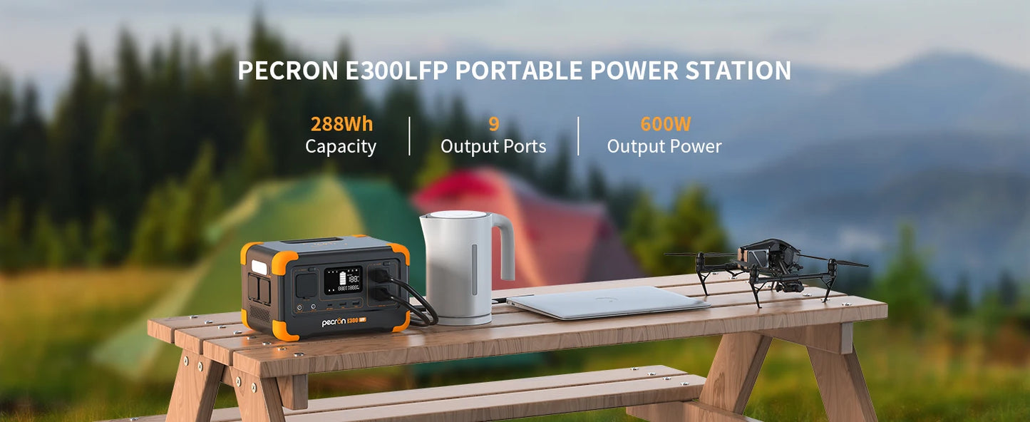 Pecron E300LFP Portable Power Station 600W 288Wh LiFePO4 Battery Solar Generator Power Bank Fast Charging for Home , RV, Camping - SolarFlares Generators