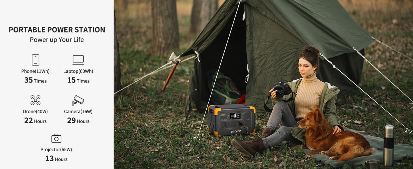 Pecron E1000LFP Portable Power Station 1024Wh LiFePO4 Battery Backup 1800W Solar Generator Expandable to 4096Wh Fast Charging - SolarFlares Generators