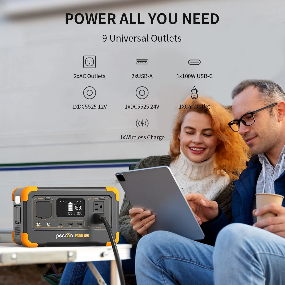 Pecron E300LFP Portable Power Station 600W 288Wh LiFePO4 Battery Solar Generator Power Bank Fast Charging for Home , RV, Camping - SolarFlares Generators