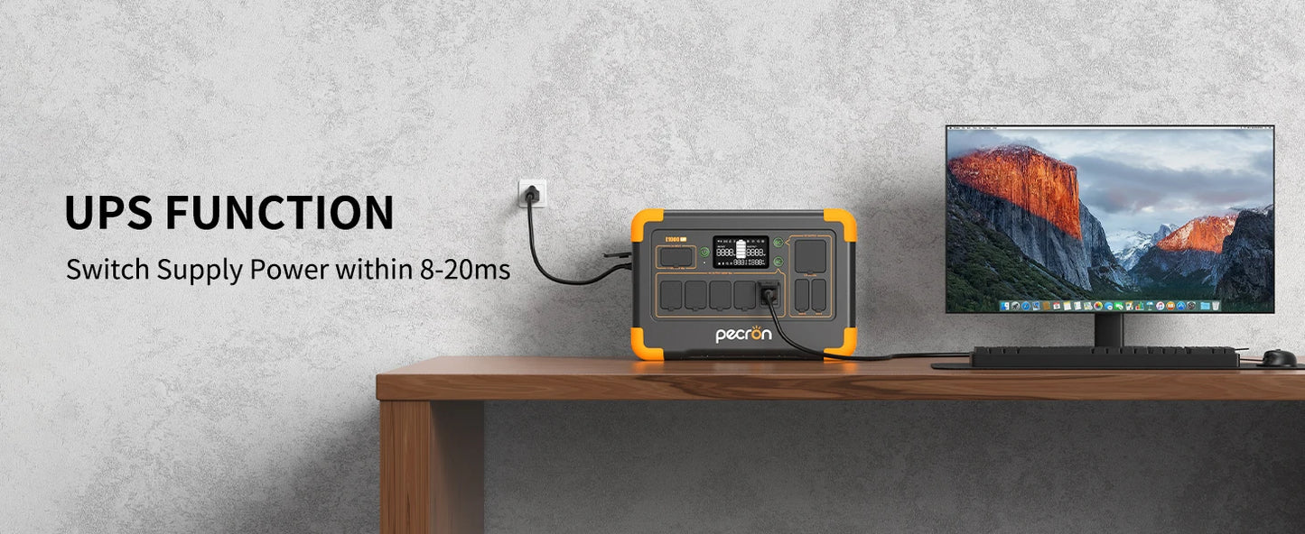 Pecron E1000LFP Portable Power Station 1024Wh LiFePO4 Battery Backup 1800W Solar Generator Expandable to 4096Wh Fast Charging - SolarFlares Generators