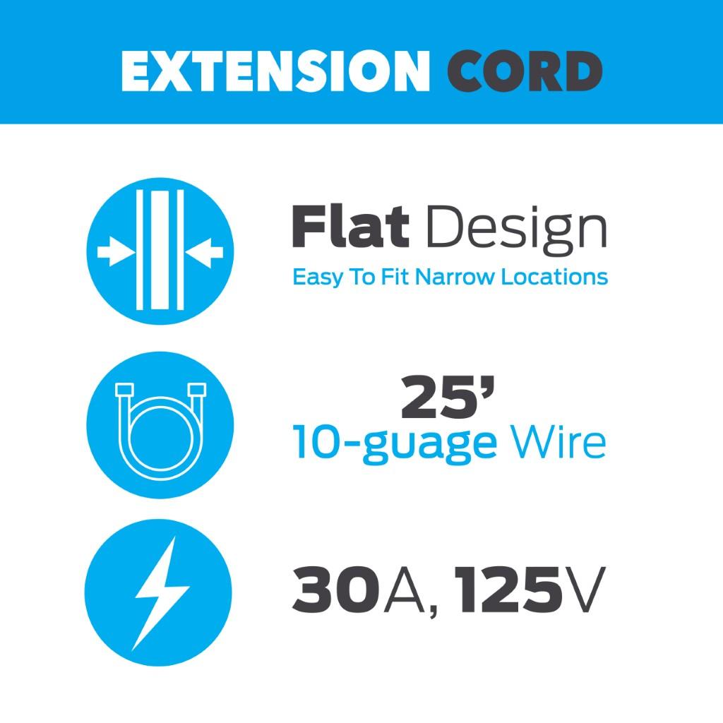 25 ft Generator Extension Cord – NEMA L5-30P to Triple 5-15R Heavy-Duty 30A Flat Power Distribution Cord