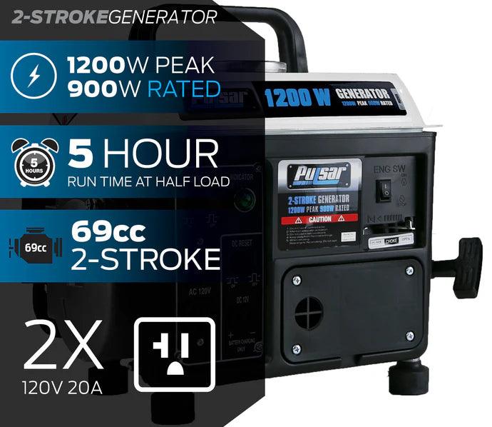 PULSAR GAS 1200W Peak 900W Rated 2-Stroke Portable Inverter Generator