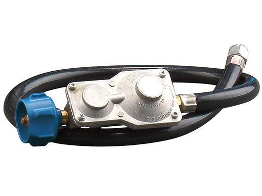 Propane hose with regulator and blue connector for generator fuel supply