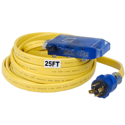 25 ft Generator Extension Cord – Heavy-Duty Flat 10 Gauge Power Distribution Cord with Multiple Household Outlets