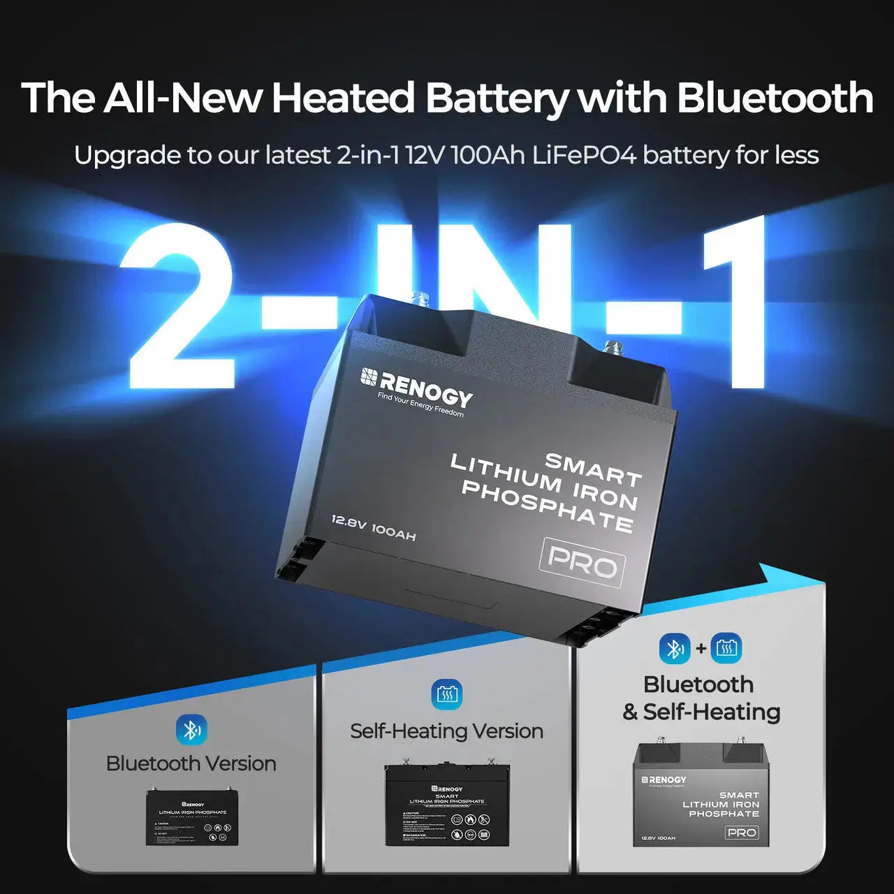Batterie au lithium fer phosphate intelligente Pro- 12V 100Ah avec Bluetooth et auto-échauffement
