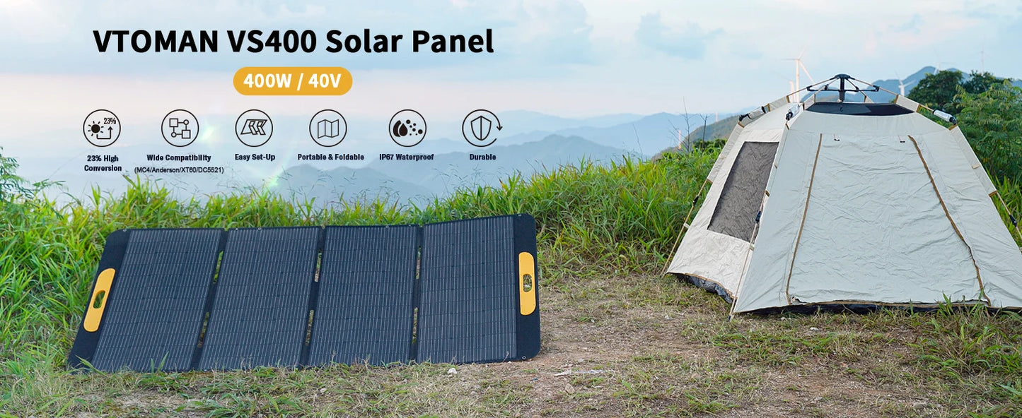 VTOMAN VS400 400W Foldable Solar Panel – Portable Solar Charger for FlashSpeed 1500 Power Station (Not for Jump/FlashSpeed 1000) - SolarFlares Generators
