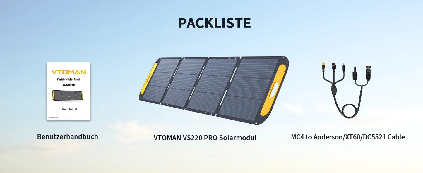 VTOMAN VS220 PRO 220W Solar Panel – 48V Portable Solar Charger for Power Stations, Outdoor & Emergency Home Backup - SolarFlares Generators
