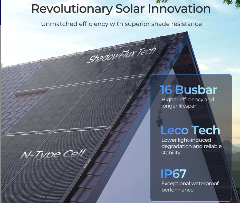 195W ShadowFlux Anti-shading N-Type Solar Panel - SolarFlares Generators