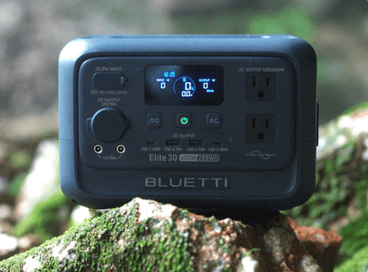 Bluetti Elite 30 portable power station with handle, 288Wh LiFePO4 battery, 600W output, and multiple charging ports