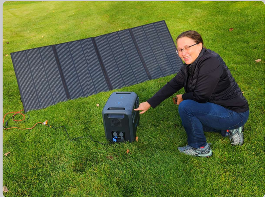 Bluetti PV350 350W foldable solar panel with monocrystalline cells, kickstands, and carry handle