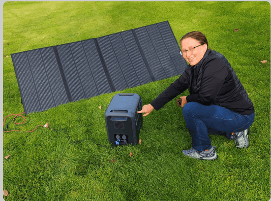 Bluetti PV350 350W foldable solar panel with monocrystalline cells, kickstands, and carry handle