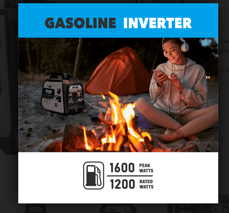 Pulsar Ultra Light Quiet 1600W Portable Gas Inverter Generator CARB Compliant 0.6-Gallon Fuel Tank - SolarFlares Generators
