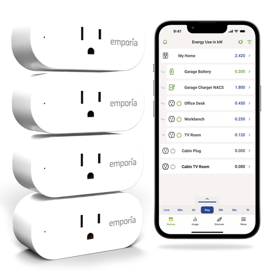 Emporia Smart Plug Energy Monitor 4-Pack WiFi Smart Outlets 10A 1800W Real-Time Energy Tracking