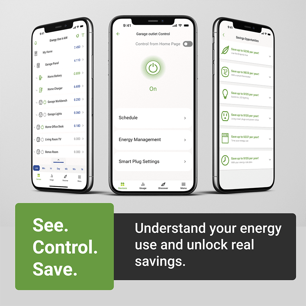 Emporia Smart Plug Energy Monitor 4-Pack WiFi Smart Outlets 10A 1800W Real-Time Energy Tracking