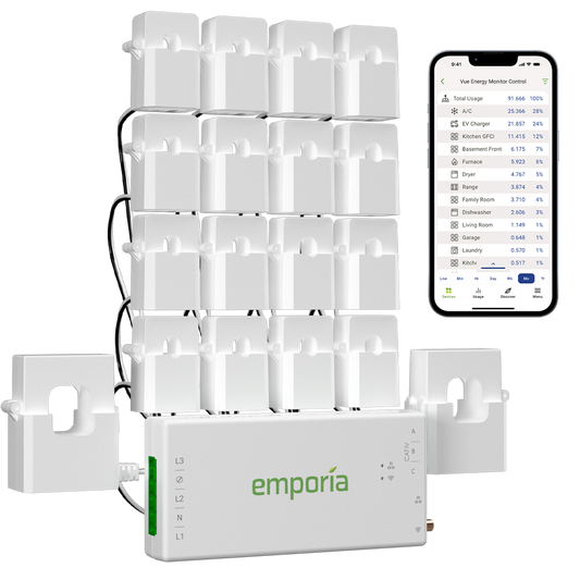 Emporia Vue 3 16-Sensor Smart Circuit Energy Monitor with Split-Phase Home Tracking System