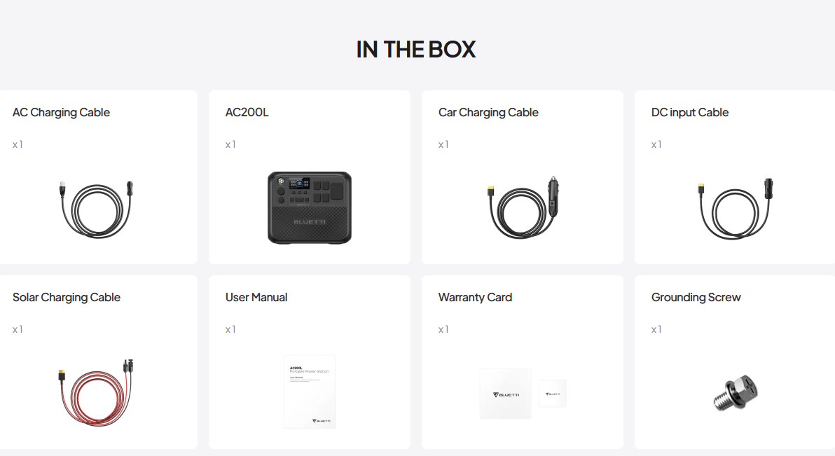 Compact black BLUETTI AC200L portable power station with various charging ports and a digital display for monitoring power.