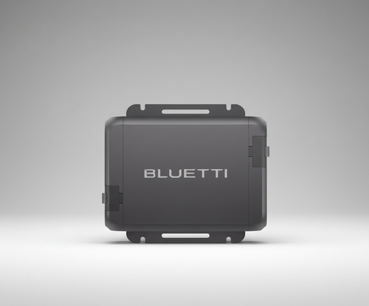 Black BLUETTI box on a gray background