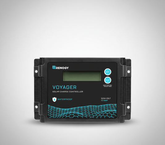 Renogy Voyager solar charge controller on a gray background