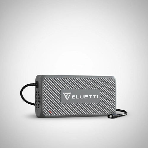 Bluetti portable solar generator power supply with cables, gray design, on white background