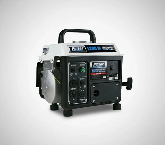 Portable Pulsar 1200W generator with control panel, shown on a light background, for renewable energy use.