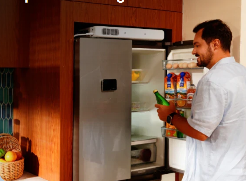 sunrise lighting portable solar generators and panels beside a modern off-grid cabin