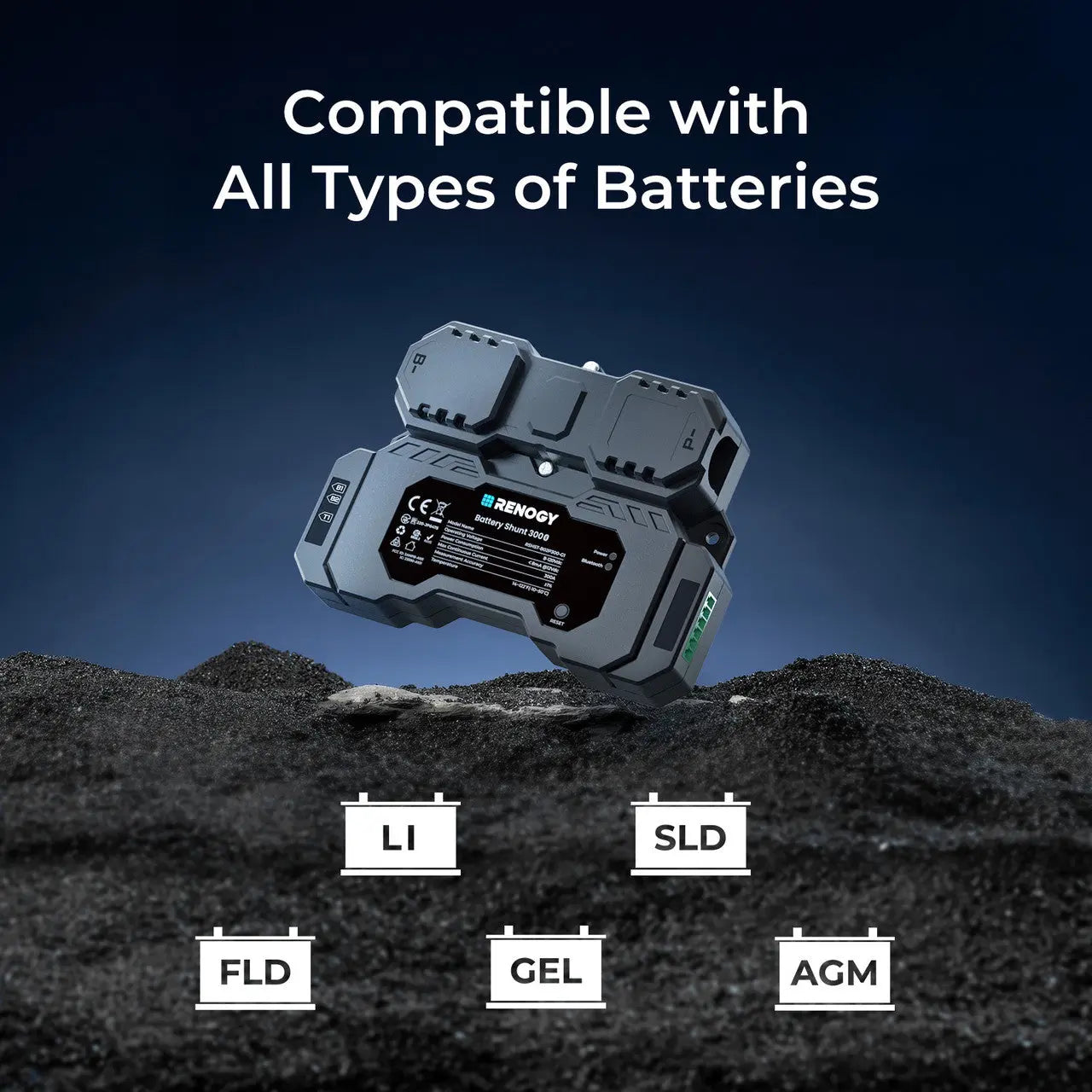 Renogy Battery Shunt 300 Smart Battery Monitor for SOC, Voltage & Current Tracking