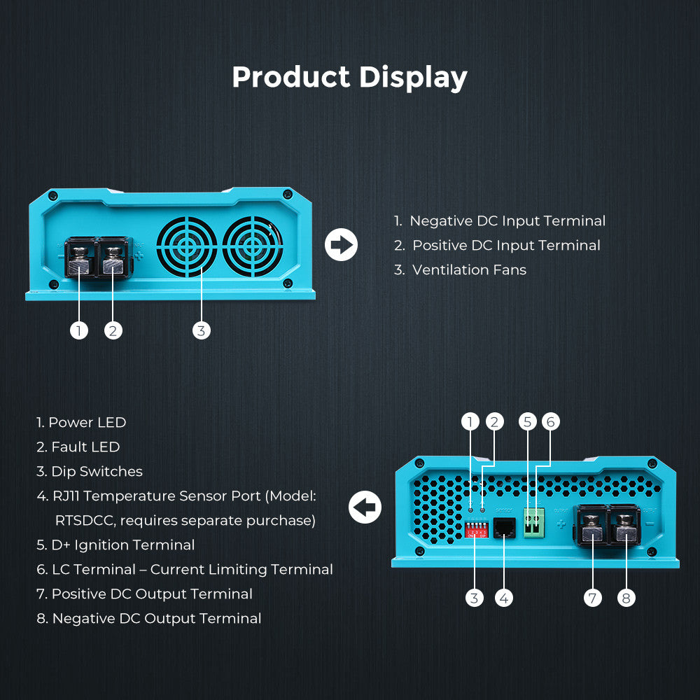 12V On-Board Battery Charger, Smart Charging System for Marine and RV Batteries