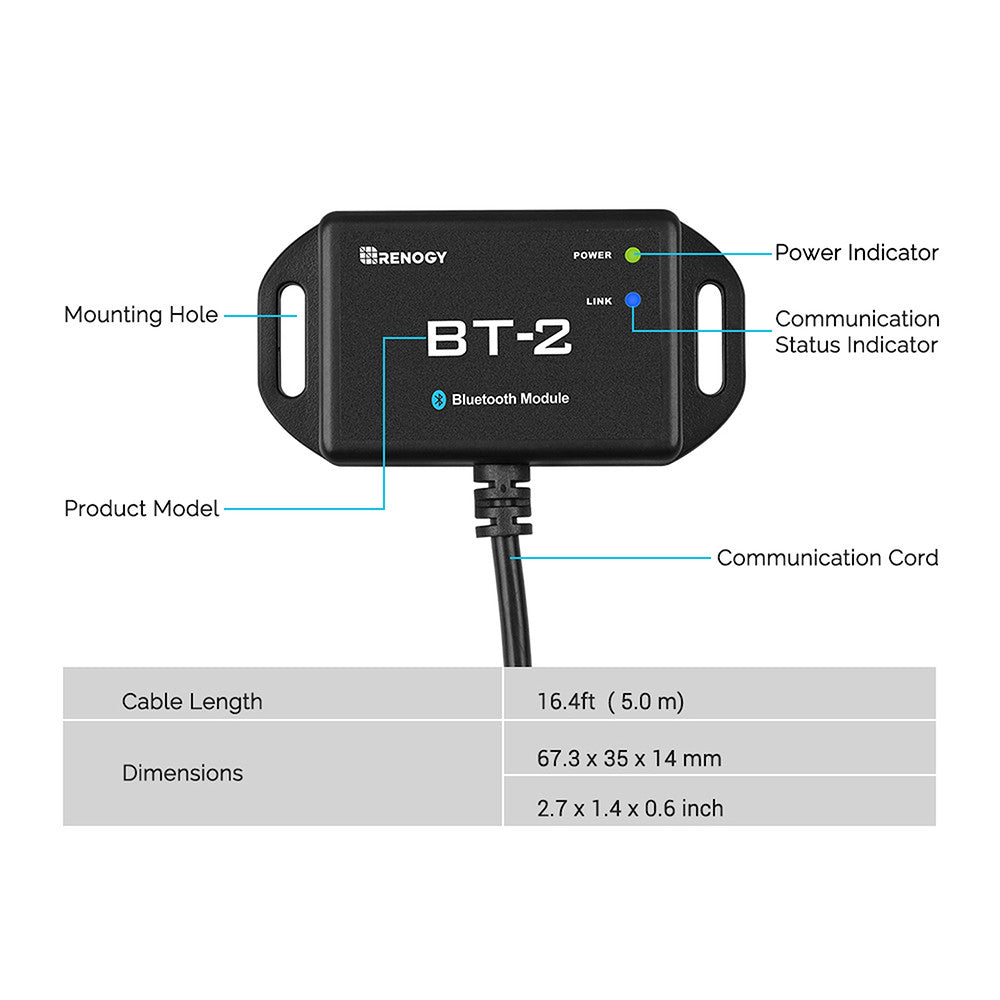 Renogy BT-2 Bluetooth Module for Wireless Solar System Monitoring & Control