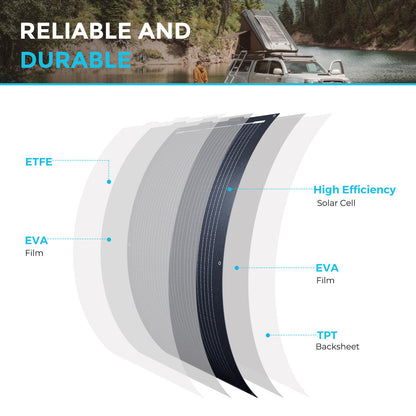 100W Flexible Monocrystalline Solar Panel, Lightweight Black PV Module