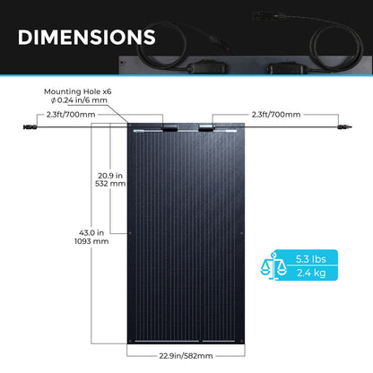 100W Flexible Monocrystalline Solar Panel, Lightweight Black PV Module