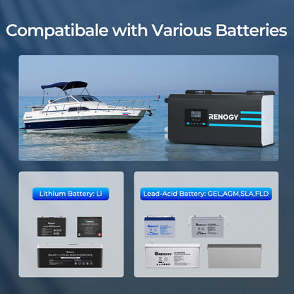 2000W 12V Pure Sine Wave Inverter Charger with LCD Display and Smart Charging