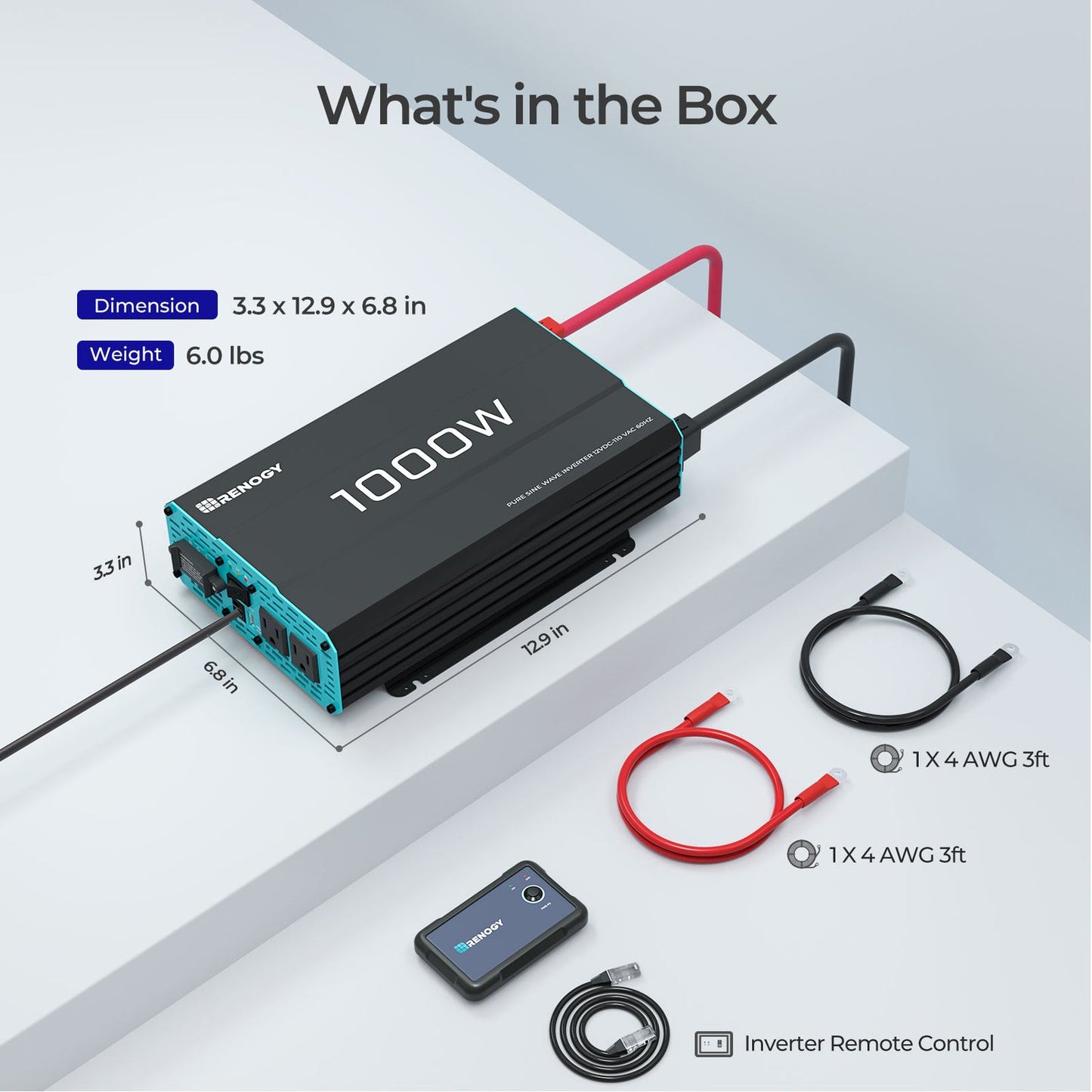 Renogy 1000W 12V Pure Sine Wave Inverter (New Edition), DC to AC Power Converter