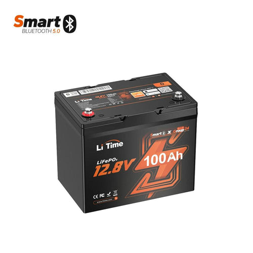 LiTime 12V 100Ah Group 24 Smart Bluetooth LiFePO4 Battery with Low-Temperature Protection