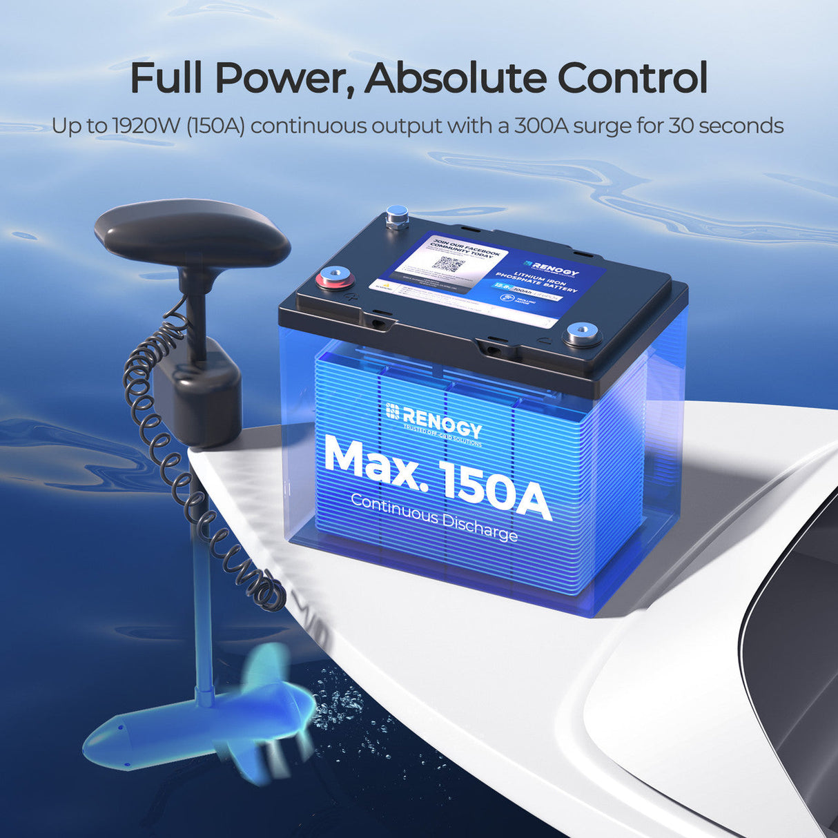 Renogy Core - Batterie LiFePO4 12V 100Ah Groupe 24 pour Moteur de Pêche à la Traîne avec Bluetooth