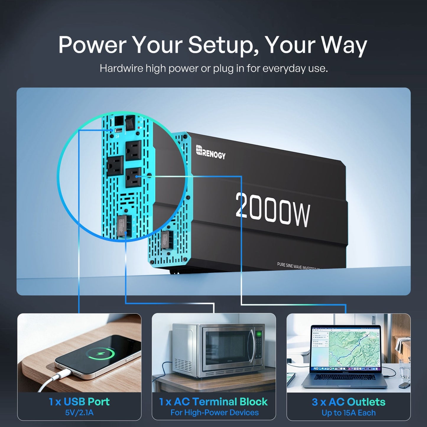 2000W 12V Pure Sine Wave Power Inverter, New Edition DC to AC Converter