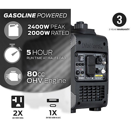 Génératrice à inverseur, Essence, Démarrage à rappel, 120V, 15/19