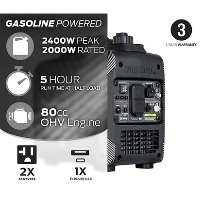 Génératrice à inverseur, Essence, Démarrage à rappel, 120V, 15/19