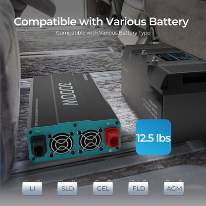 3000W 12V Pure Sine Wave Power Inverter, New Edition DC to AC Converter