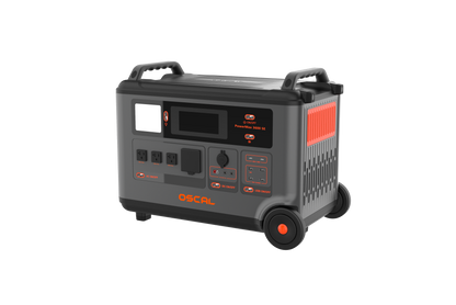 Portable solar generator with wheels, multiple outlets, and digital display, 3600W capacity