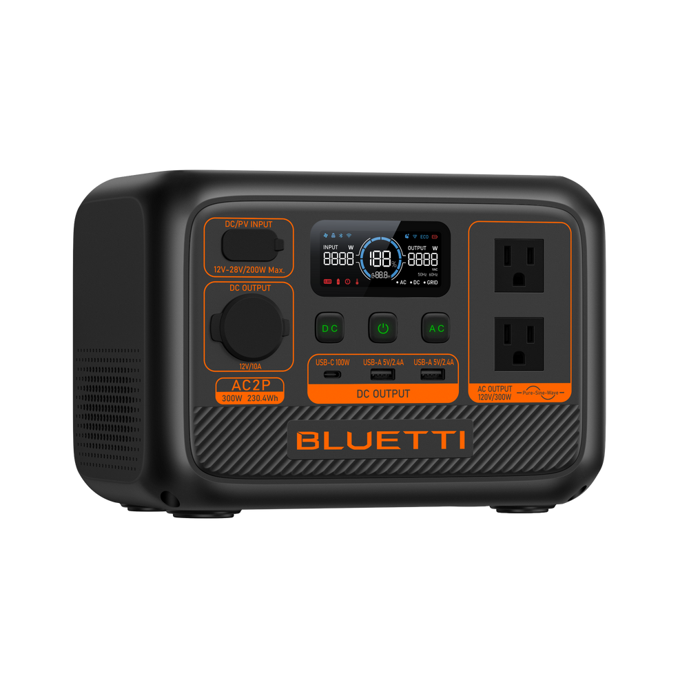 BLUETTI AC2P Portable Power Station 230.4Wh LiFePO4 300W Pure Sine Wave Solar Generator
