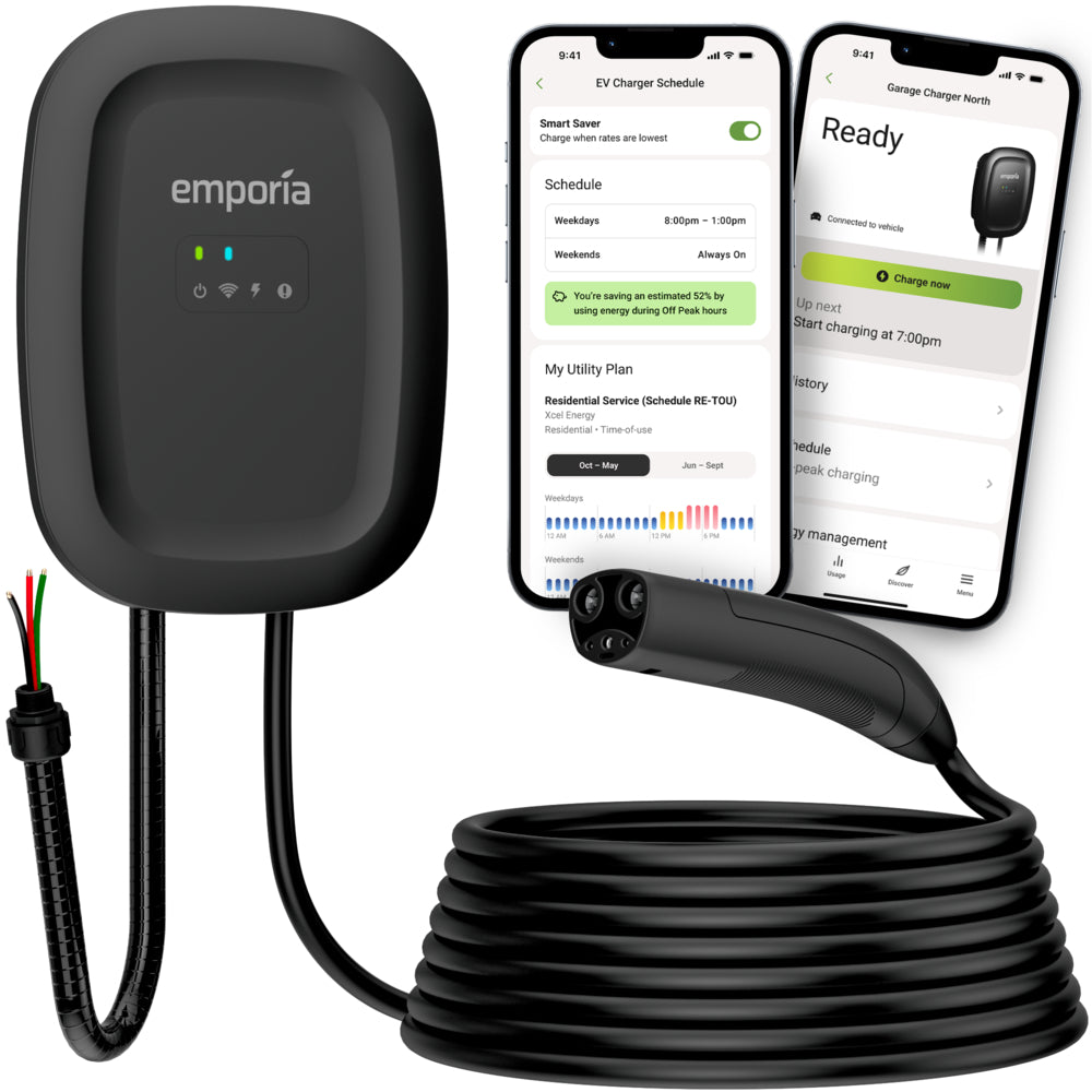 Emporia Classic EV Charger Black 48A Hardwired NACS Level 2 Home Charging Station