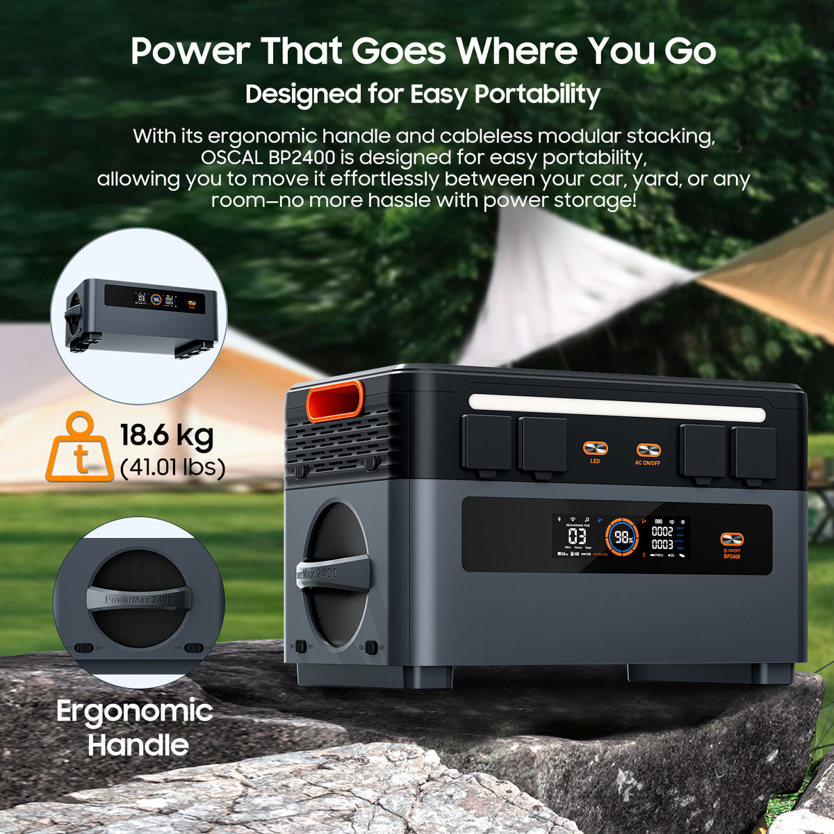 OSCAL PowerMax 1872Wh Portable Power Station with 2400W Output & Expandable Battery System