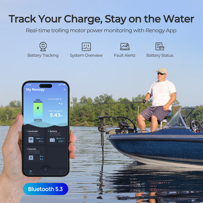 Renogy Core - Batterie LiFePO4 12V 100Ah Groupe 24 pour Moteur de Pêche à la Traîne avec Bluetooth
