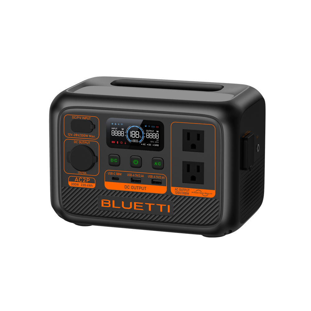 BLUETTI AC2P Portable Power Station 230.4Wh LiFePO4 Battery, 300W AC Output, Fast Charging & App Control