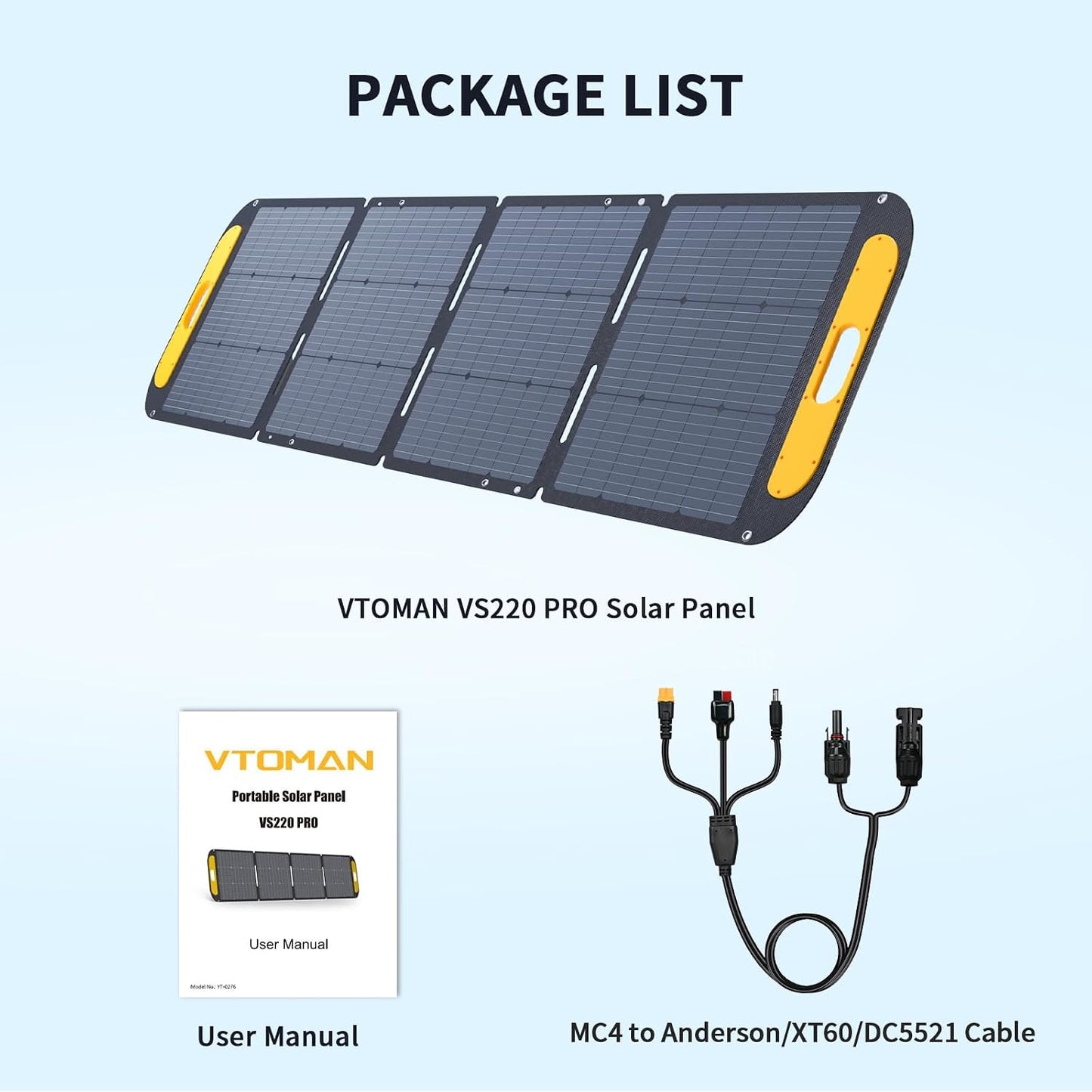 VTOMAN VS220 PRO 220W Portable Solar Panel 48V Foldable Solar Charger for Power Stations