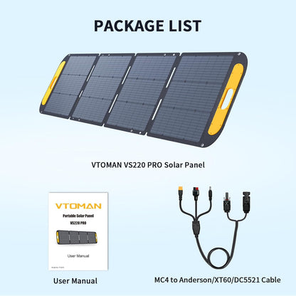 VTOMAN VS220 PRO 220W Portable Solar Panel 48V Foldable Solar Charger for Power Stations