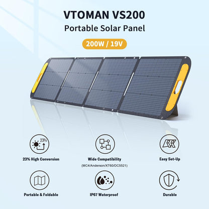 VTOMAN VS200 200W Foldable Solar Panel Portable Solar Charger for Power Stations, RV & Outdoor Use